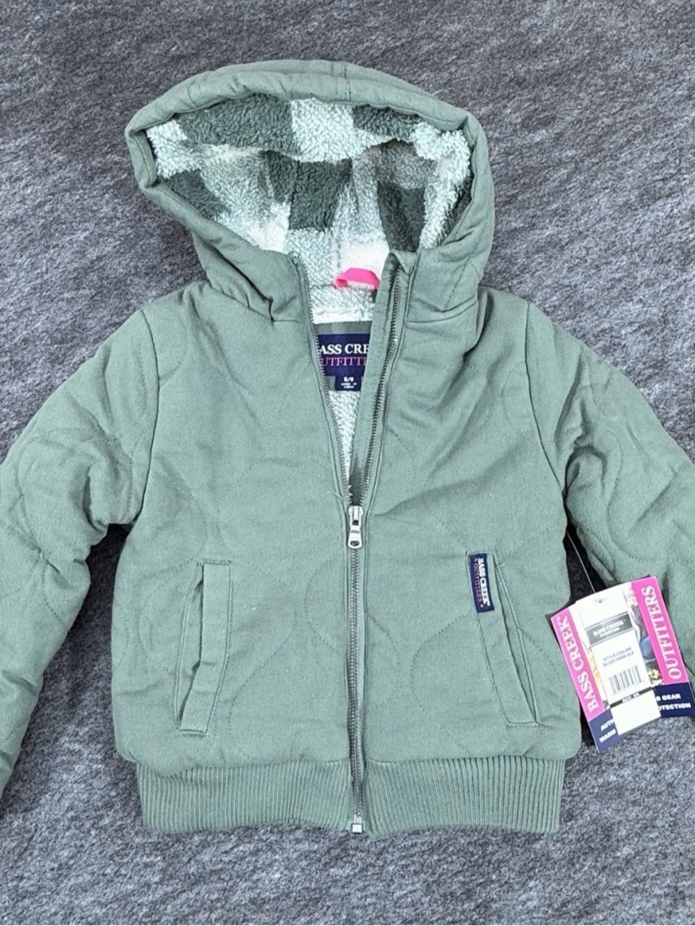 Bass Creek Outfitters Girls 5/6 Green Sherpa Lined Hooded Jacket NWT Snow Ski